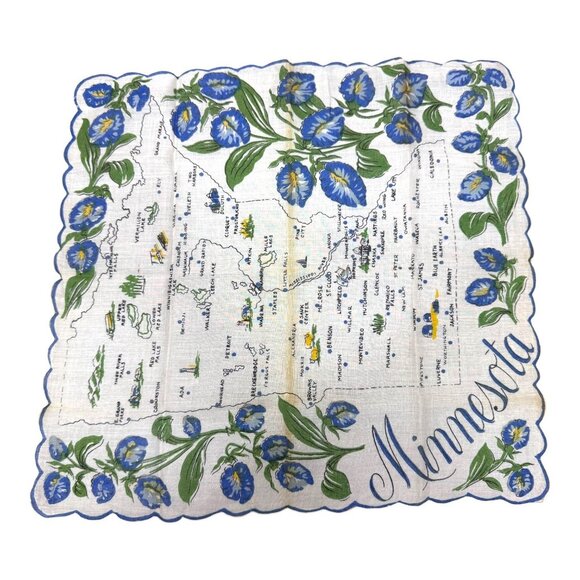 Minnesota State Flower Vintage Handkerchief Souvenir Scalloped Landmarks READ - Picture 1 of 8